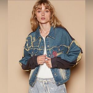 Denim Jacket with Patchwork Accents
